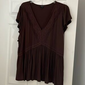 Torrid Brown Short Sleeve Knit Blouse Lace Trim Size 4 (26/28)